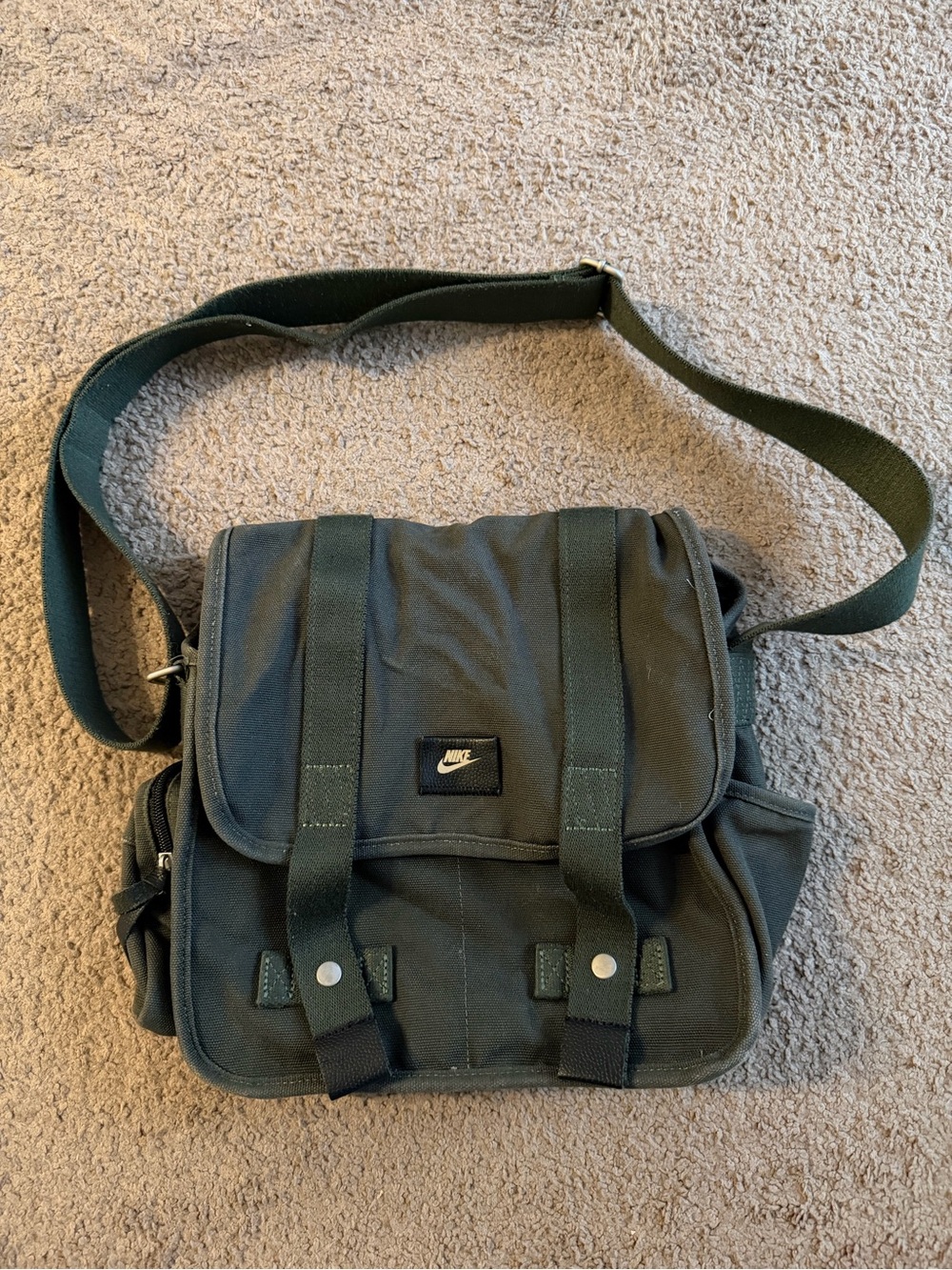 Nike Dark Olive Green Canvas Messenger Bag with Front Flap